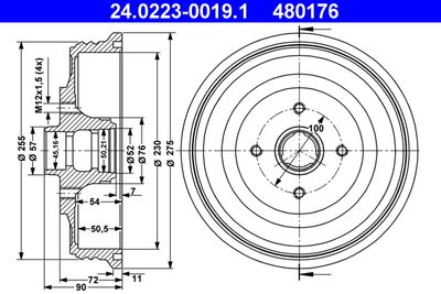 Тормозной барабан ATE 24.0223-0019.1 для SEAT INCA