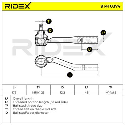 накрайник на напречна кормилна щанга RIDEX 914T0374