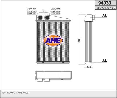 Теплообменник, отопление салона AHE 94033 для MERCEDES-BENZ GL-CLASS