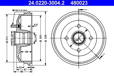 Тормозной барабан ATE 24.0220-3004.2 для FORD ORION