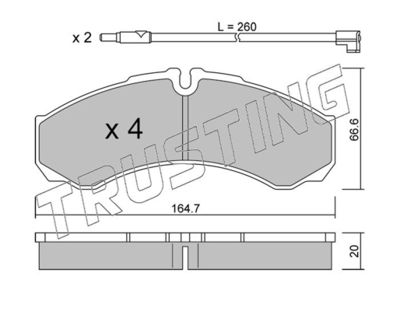 Комплект тормозных колодок, дисковый тормоз TRUSTING 221.7W для RENAULT TRUCKS MASCOTT