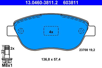 Комплект тормозных колодок, дисковый тормоз ATE 13.0460-3811.2 для FIAT IDEA