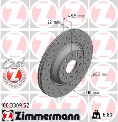 Тормозной диск ZIMMERMANN 100.3309.52 для VW TERAMONT