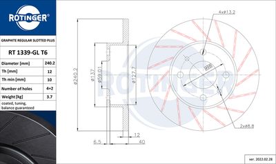 Тормозной диск ROTINGER RT 1339-GL T6 для FIAT DUNA