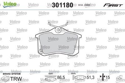 Комплект тормозных колодок, дисковый тормоз VALEO 301180 для RENAULT AVANTIME