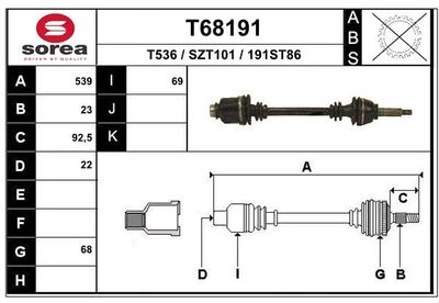 EAI T68191 Полуось в сборе для SUZUKI ALTO I (0S) 0.8 (SS80) EAI T68191 Полуось в сборе для SUZUKI ALTO I (0S) 0.8 (SS80)