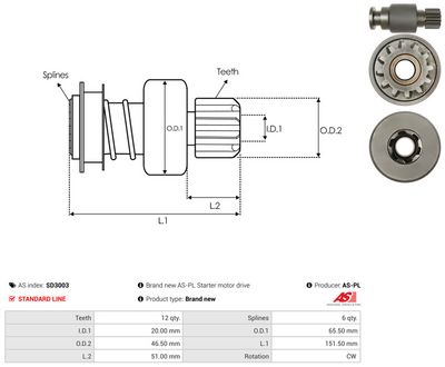 Volnoběžný převod, startér AS-PL SD3003