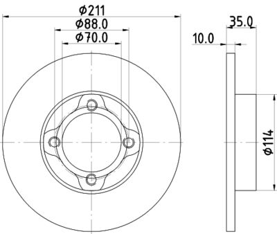 Тормозной диск HELLA 8DD 355 114-851 для DAIHATSU CUORE