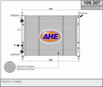 Радиатор, охлаждение двигателя AHE 109.307 для FIAT BRAVA