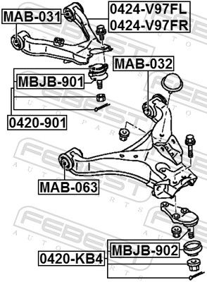 Control/Trailing Arm, wheel suspension 0424-V97FL