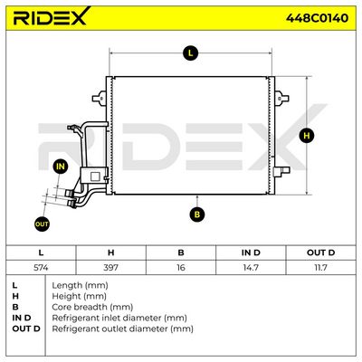 кондензатор, климатизация RIDEX 448C0140
