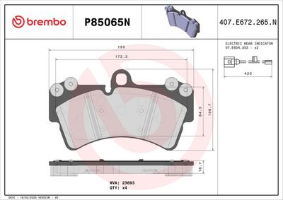 Sada brzdových destiček, kotoučová brzda BREMBO P85065N