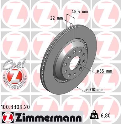 Тормозной диск ZIMMERMANN 100.3309.20 для VW TERAMONT
