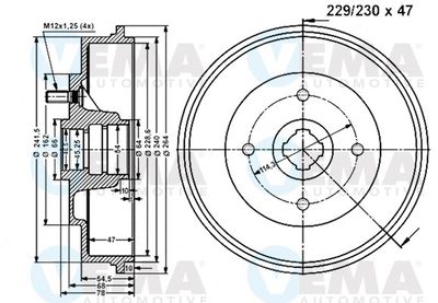 VEMA 801034 Тормозной барабан для NISSAN BLUEBIRD (T72 , T12, U12) 2.0 D (SLT72, T12)