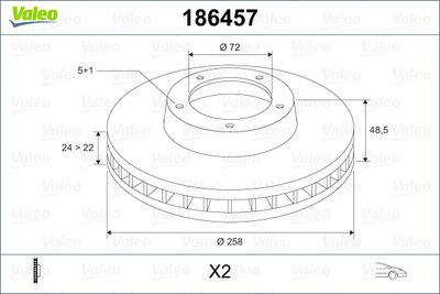 Тормозной диск VALEO 186457 для MAZDA MX-6