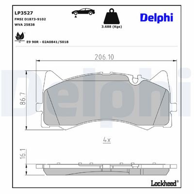 комплект спирачно феродо, дискови спирачки DELPHI