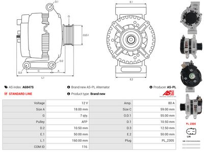 GENERATOR / ALTERNATOR AS-PL A6847S 4