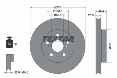 Тормозной диск TEXTAR 92301703 для TOYOTA PRIUS