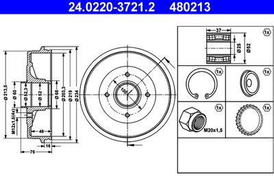 Тормозной барабан ATE 24.0220-3721.2 для RENAULT LOGAN