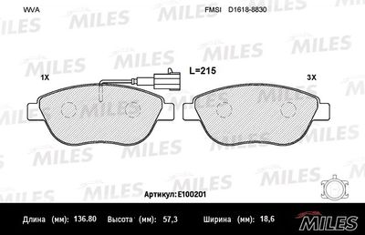 Комплект тормозных колодок, дисковый тормоз MILES E100201 для OPEL CORSA