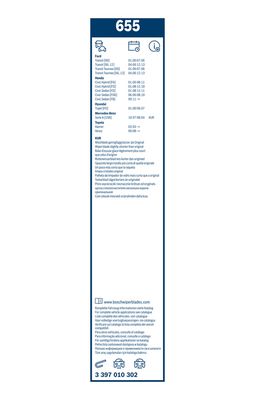 Mercedes W168 A 160CDI Silecek Lastiği Set | BOSCH 3397010302