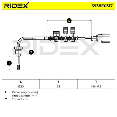 датчик, температура на изгорелите газове RIDEX 3938E0317
