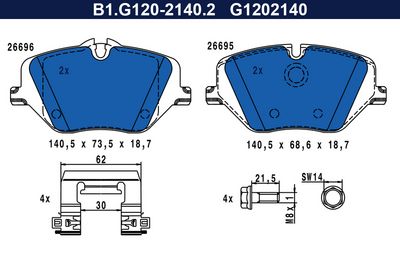 комплект спирачно феродо, дискови спирачки GALFER B1.G120-2140.2
