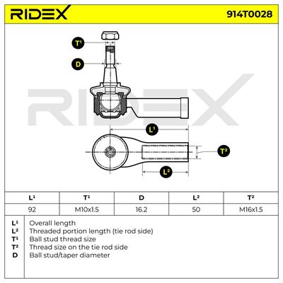 накрайник на напречна кормилна щанга RIDEX 914T0028