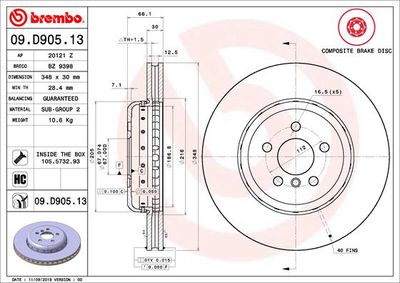 Тормозной диск BREMBO 09.D905.13 для BMW iX3