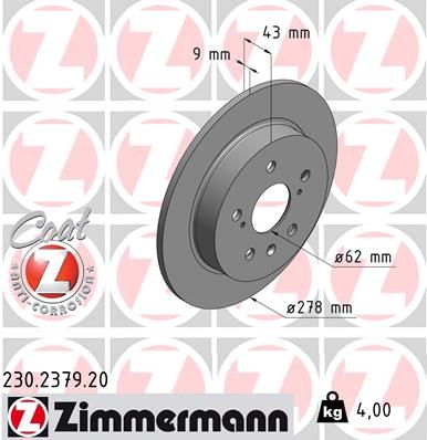 Тормозной диск ZIMMERMANN 230.2379.20 для FIAT SEDICI