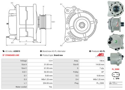 GENERATOR / ALTERNATOR AS-PL A2081S 4