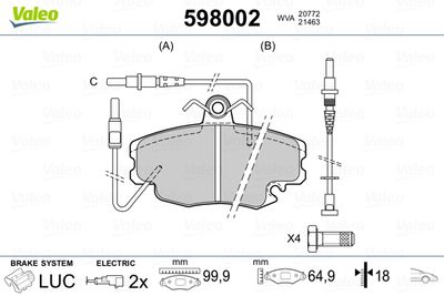 Комплект тормозных колодок, дисковый тормоз VALEO 598002 для RENAULT FUEGO