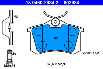 Комплект тормозных колодок, дисковый тормоз ATE 13.0460-2984.2 для VW POLO