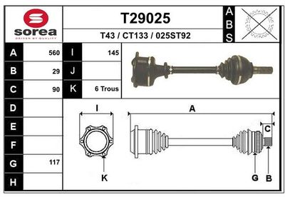 Приводной вал EAI T29025 для CITROËN C35