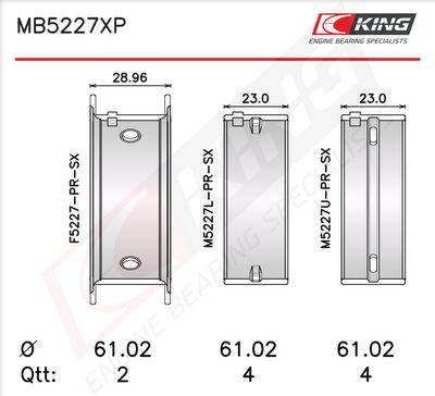 Комплект черупки на лагера на коляновия вал KING MB5227XP0.25