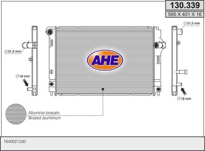 AHE 130.339 Радиатор охлаждения двигателя для TOYOTA (Тойота Ярис)