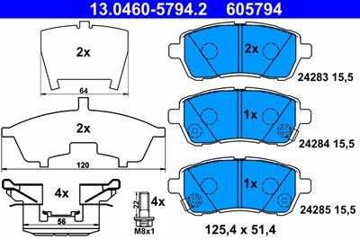 Комплект тормозных колодок, дисковый тормоз ATE 13.0460-5794.2 для MAZDA 2