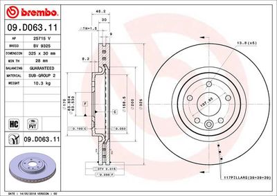 BREMBO 09.D063.11 Тормозные диски  для JAGUAR XE (Ягуар Xе)