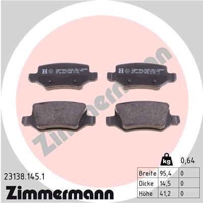 Комплект тормозных колодок, дисковый тормоз ZIMMERMANN 23138.145.1 для MERCEDES-BENZ VANEO