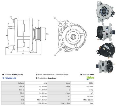 GENERATOR / ALTERNATOR AS-PL A3816VALEO 4