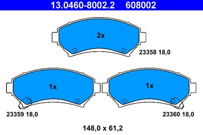Комплект тормозных колодок, дисковый тормоз ATE 13.0460-8002.2 для CHEVROLET IMPALA
