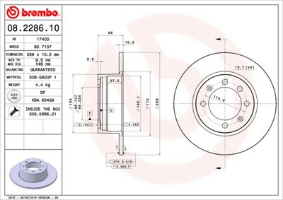 Тормозной диск BREMBO 08.2286.10 для SAAB 90