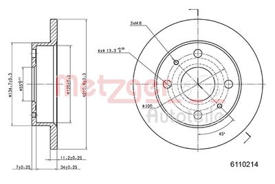спирачен диск METZGER AUTOTEILE 6110214