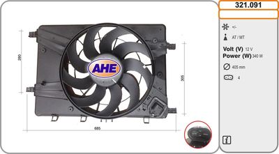 Вентилятор, охлаждение двигателя AHE 321.091 для CHEVROLET CRUZE