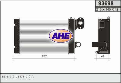 Теплообменник, отопление салона AHE 93698 для VW DERBY