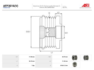 Frihjulskoppling, generator AS-PL AFP3016(V) för RENAULT