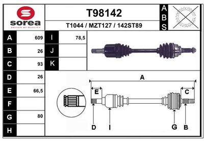 EAI T98142 Полуось в сборе  для MAZDA 323 C IV (BG) 1.8 16V GT