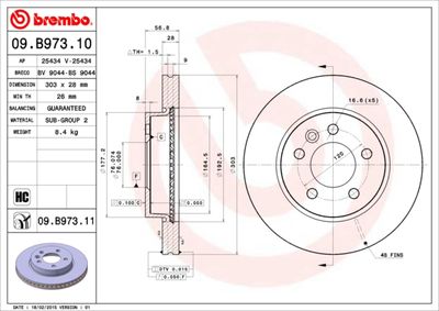 Тормозной диск BREMBO 09.B973.11 для VW AMAROK
