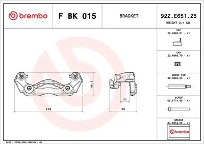 Bromsoksmonteringssats BREMBO F BK 015