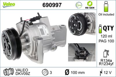 VALEO Compressor, airconditioning VALEO RE-GEN REMANUFACTURED (690997)